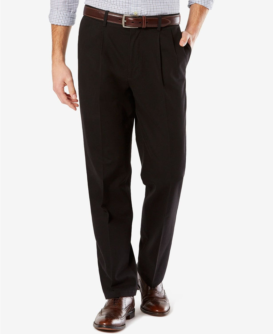 Dockers Classic Fit Signature Stretch Khaki Pants Pleated D3 Black