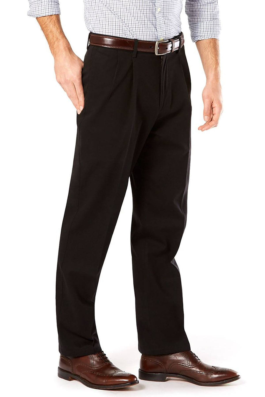 Dockers Classic Fit Signature Stretch Khaki Pants Pleated D3 Black