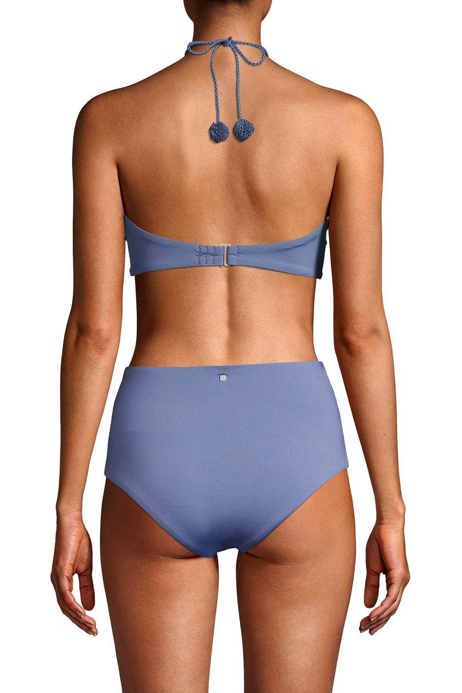 Dolce Vita Embroidered High Waist Bikini Bottom in Pigeon Blue