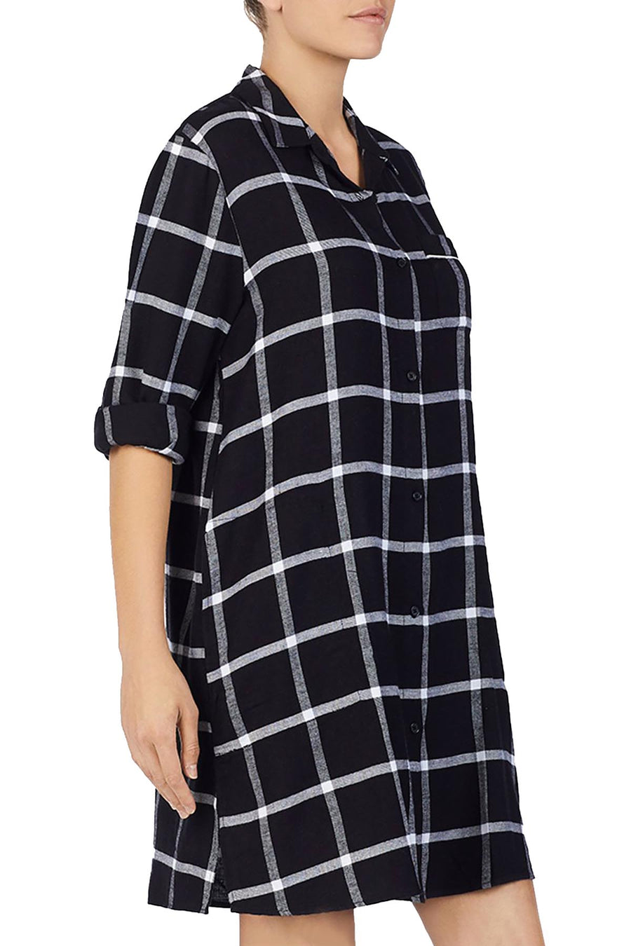 Donna Karen Sleepwear Black/White Plaid Sleepshirt