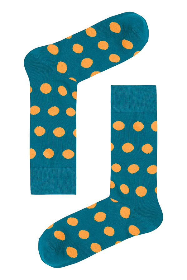 Drake & Hutch Orange/Aqua Polka Unisex Crew Socks