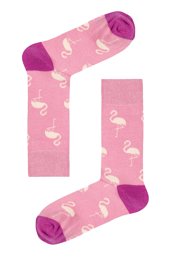 Drake & Hutch Pink 'Funky Flamingo' Unisex Crew Socks