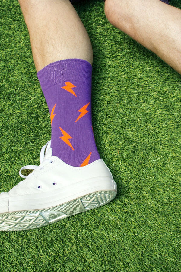 Drake & Hutch Purple/Orange Lightning Bolt Crew Socks