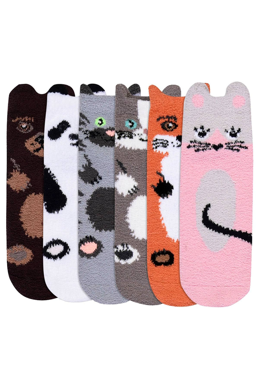 ET TU Fox/Panda/Kitty 3-Pack Cozy Picot Ankle Slipper Socks