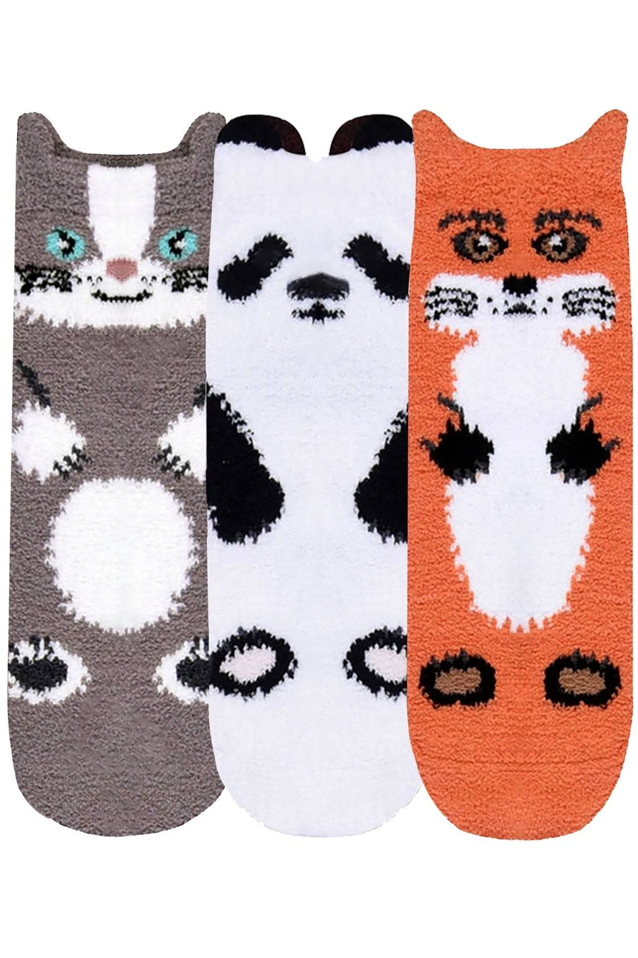 ET TU Fox/Panda/Kitty 3-Pack Cozy Picot Ankle Slipper Socks