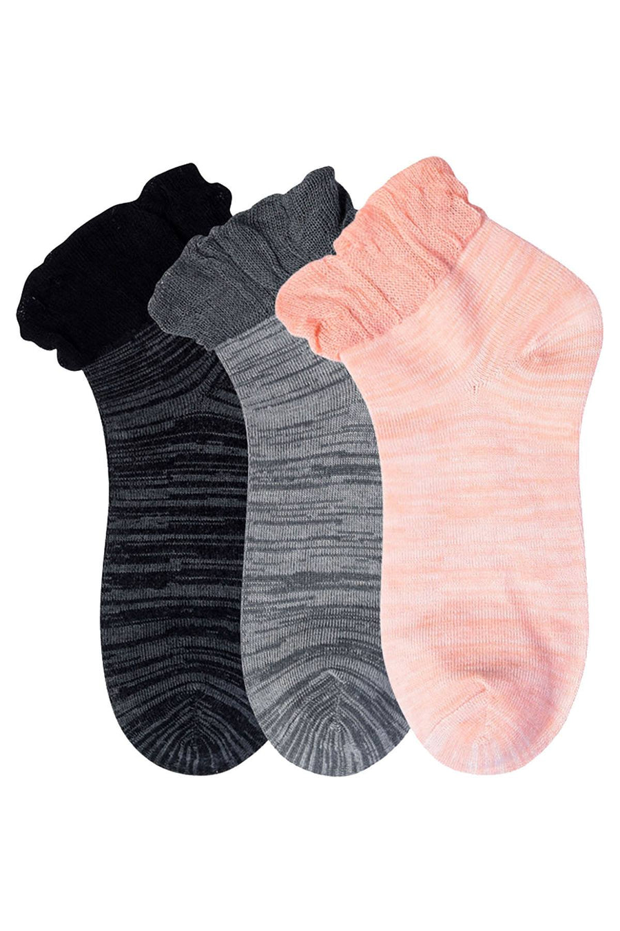 ET TU Pink/Grey/Black Ruffle Anklet Sock 3-Pack