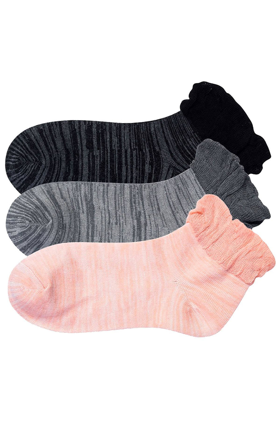 ET TU Pink/Grey/Black Ruffle Anklet Sock 3-Pack