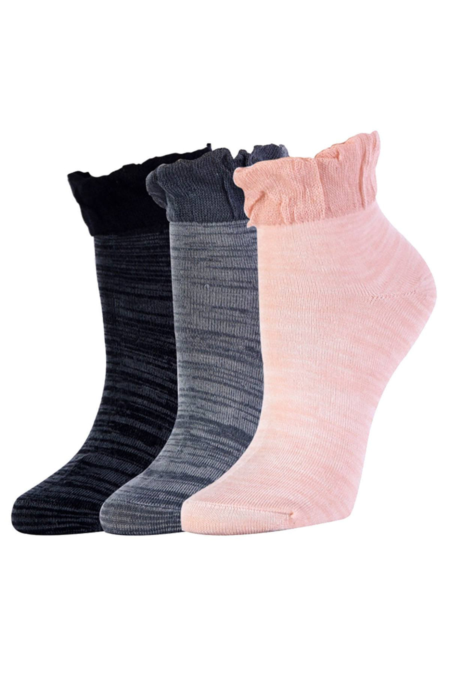 ET TU Pink/Grey/Black Ruffle Anklet Sock 3-Pack