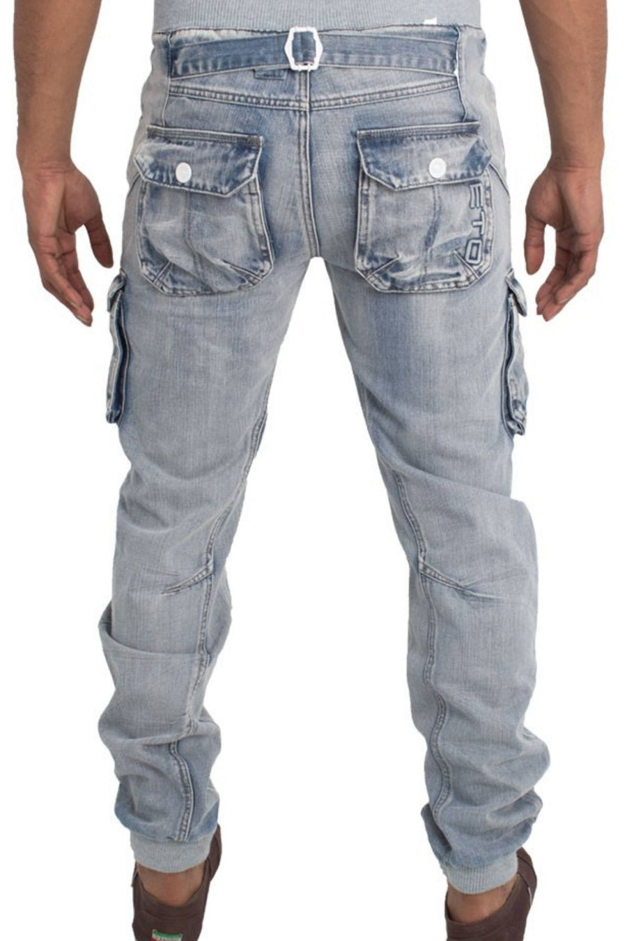 ETO Jeans Blue Bleach-Wash Rib-Cuff Combat Jean