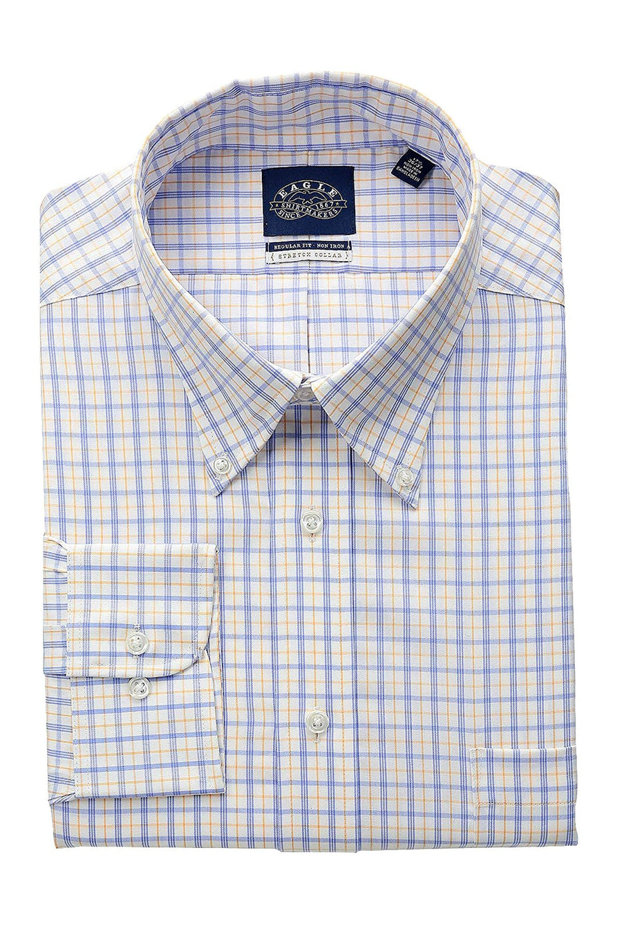 Eagle Cornflower Check Regular-Fit Non-Iron Stretch-Collar Dress Shirt