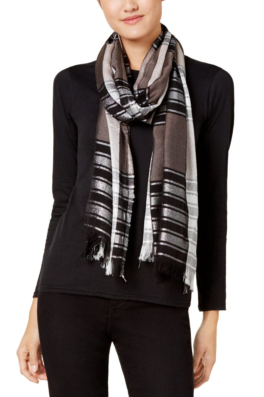 Echo Black Metallic Plaid Wrap / Scarf