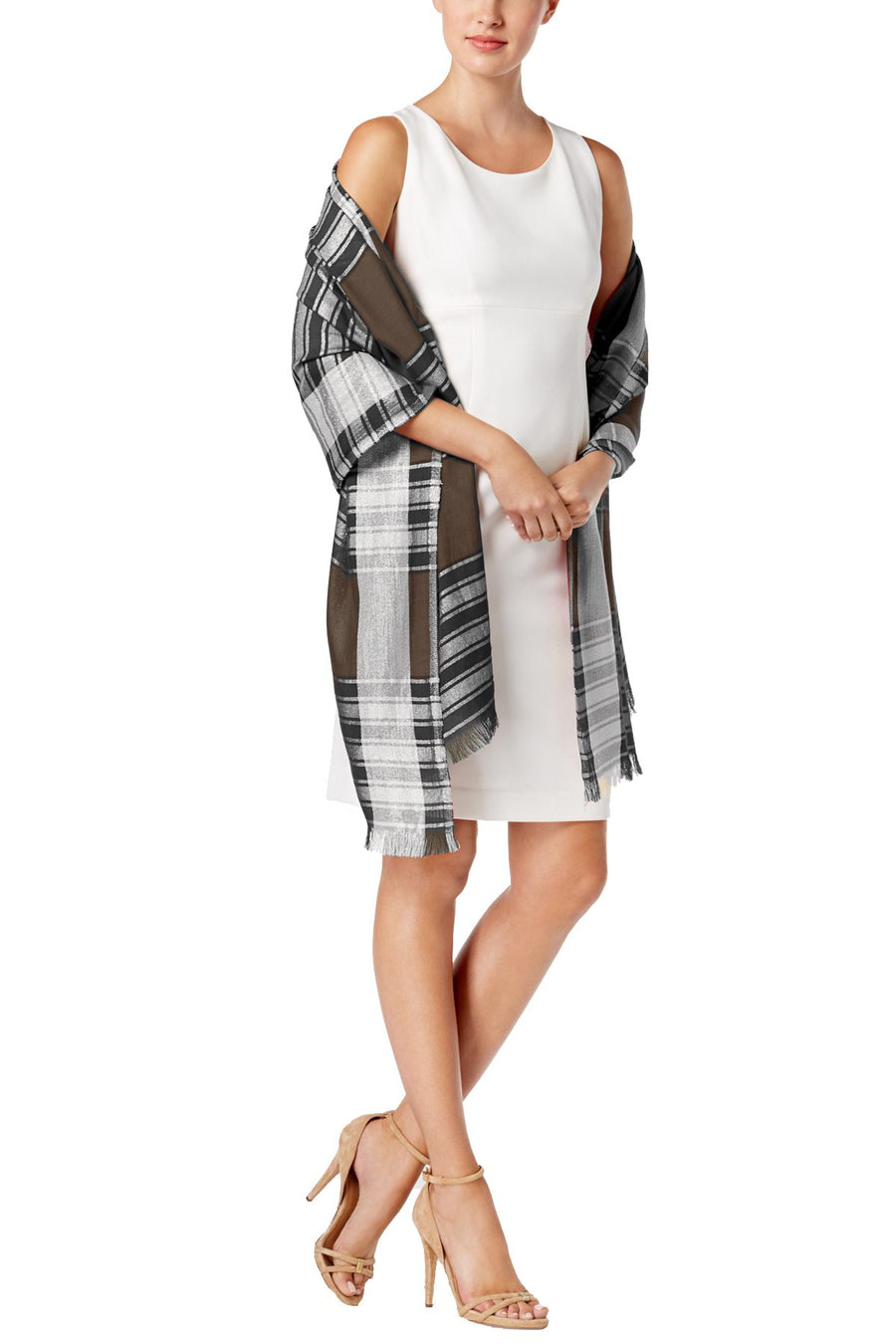 Echo Black Metallic Plaid Wrap / Scarf
