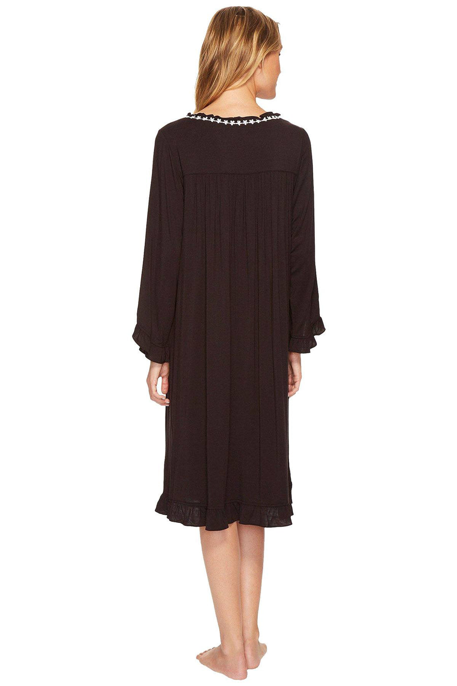 Eileen West Black/White-Trim Long-Sleeve Waltz Nightgown