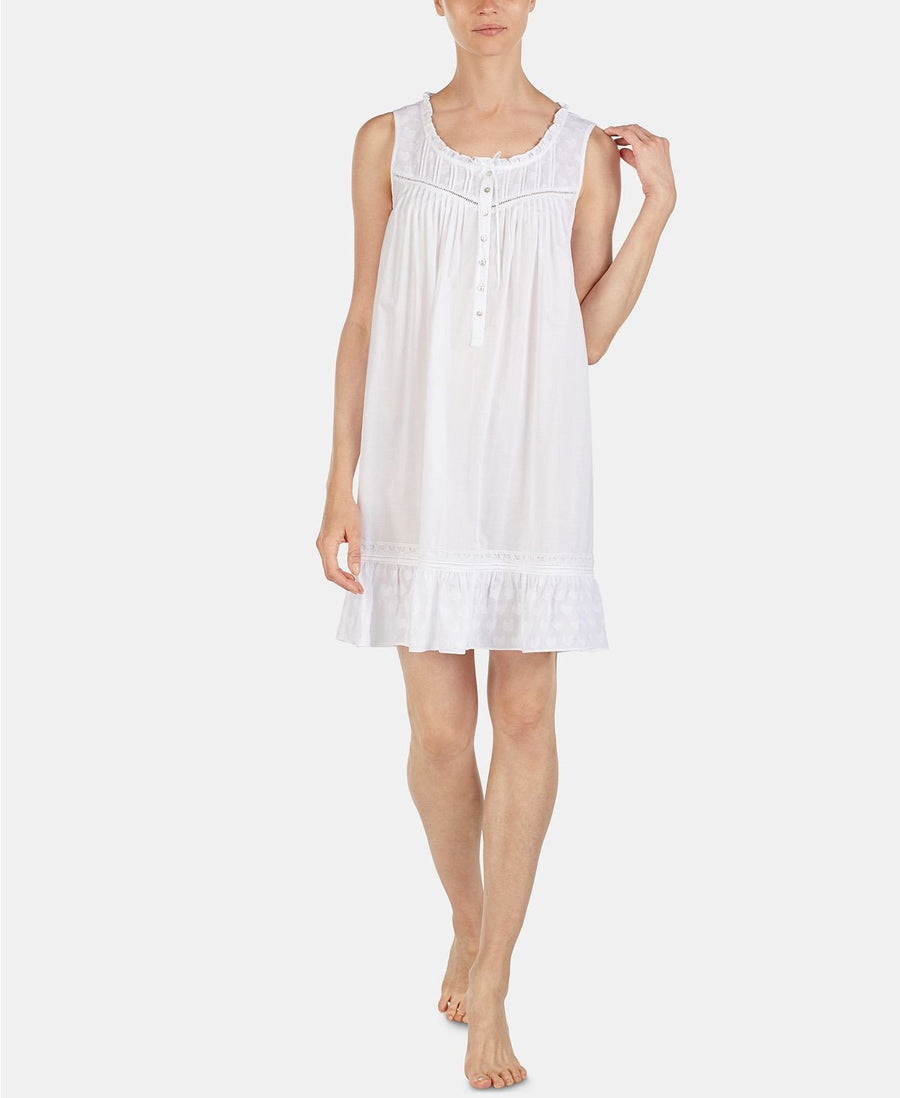 Eileen West Heart Design Woven Jacquard Cotton Chemise Nightgown in White