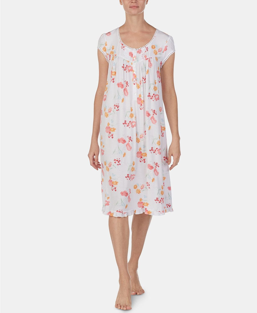 Eileen West Lace Trim Knit Waltz Length Modal Nightgown in Floral