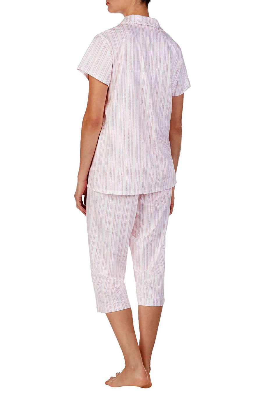 Eileen West Lace Trim Top/Capri Pant Cotton Knit PJ Set in Pink Geo