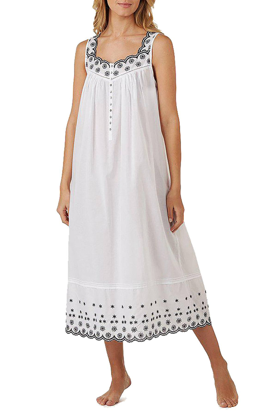 Eileen West White/Black Ballet Sleeveless Nightgown