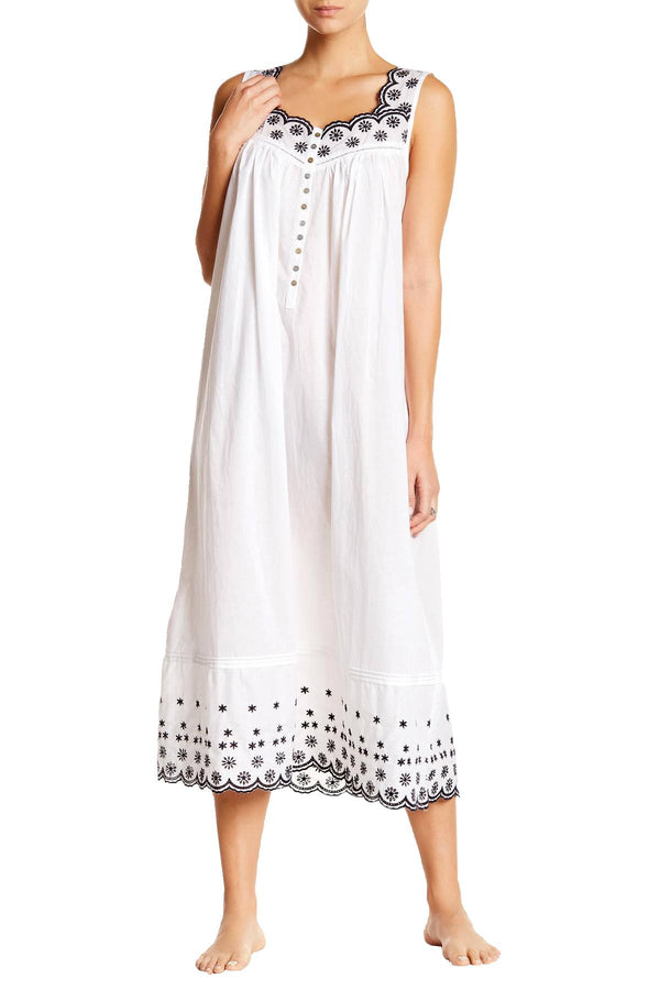 Eileen West White/Black Ballet Sleeveless Nightgown