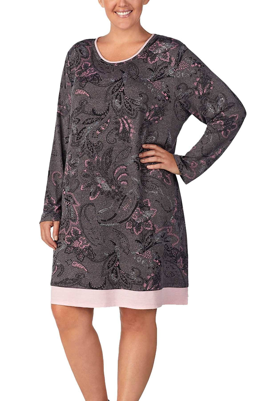 Ellen Tracy PLUS Charcoal/Pink UltraSoft Printed Sleepshirt