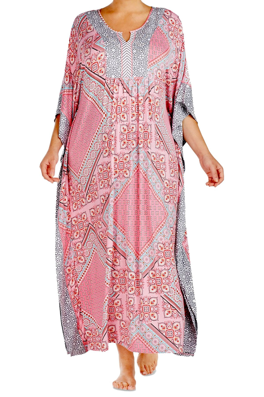 Ellen Tracy PLUS Pink/Contrast-Trim Caftan
