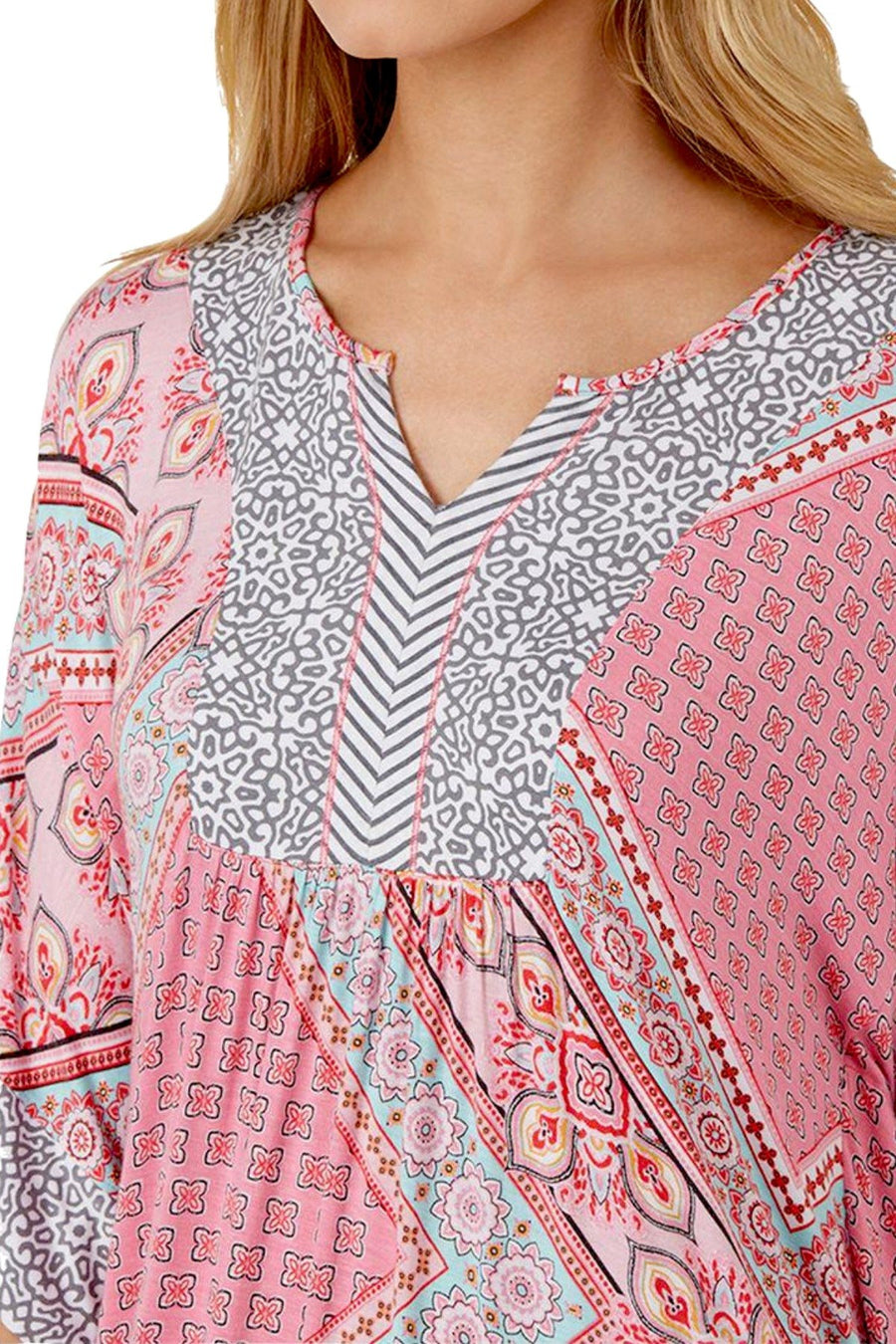 Ellen Tracy PLUS Pink/Contrast-Trim Caftan