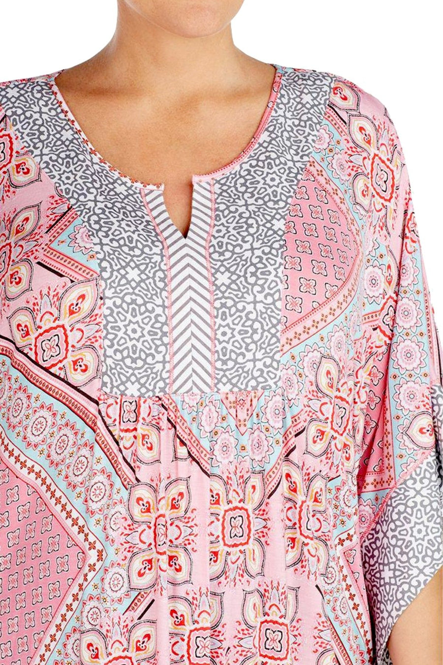 Ellen Tracy PLUS Pink/Contrast-Trim Caftan