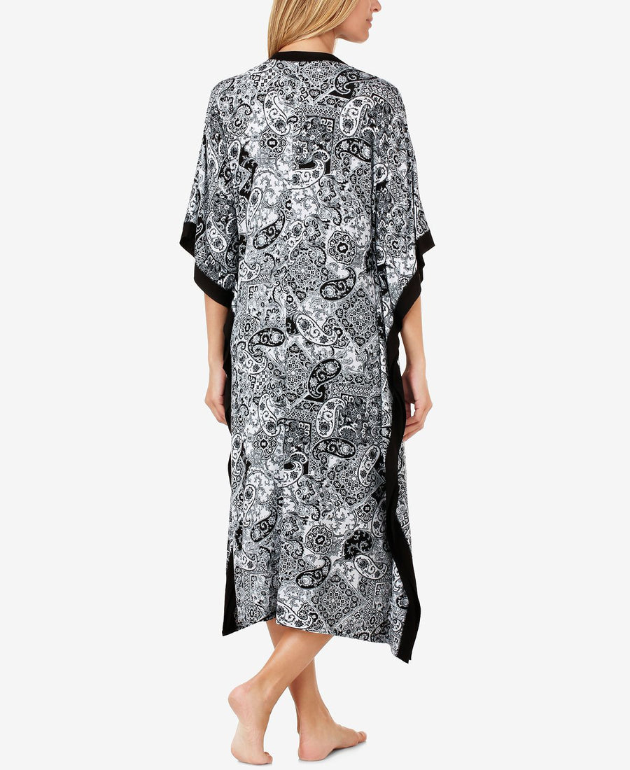 Ellen Tracy Zip-front Printed Caftan White Grid