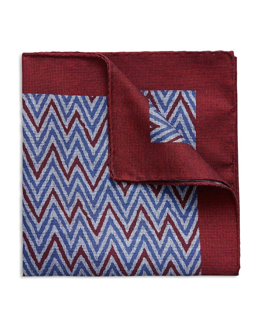 Eton Bordered Chevron Pocket Square Burgundy/Blue