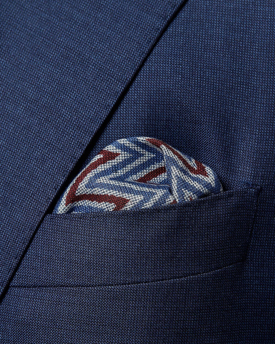 Eton Bordered Chevron Pocket Square Burgundy/Blue