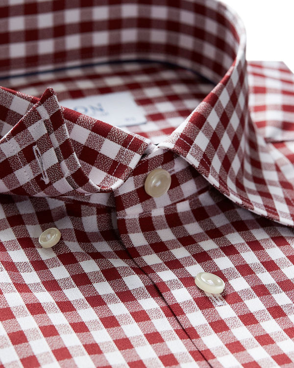 Eton Brushed Gingham Regular Fit Dress Shirt Burgundy