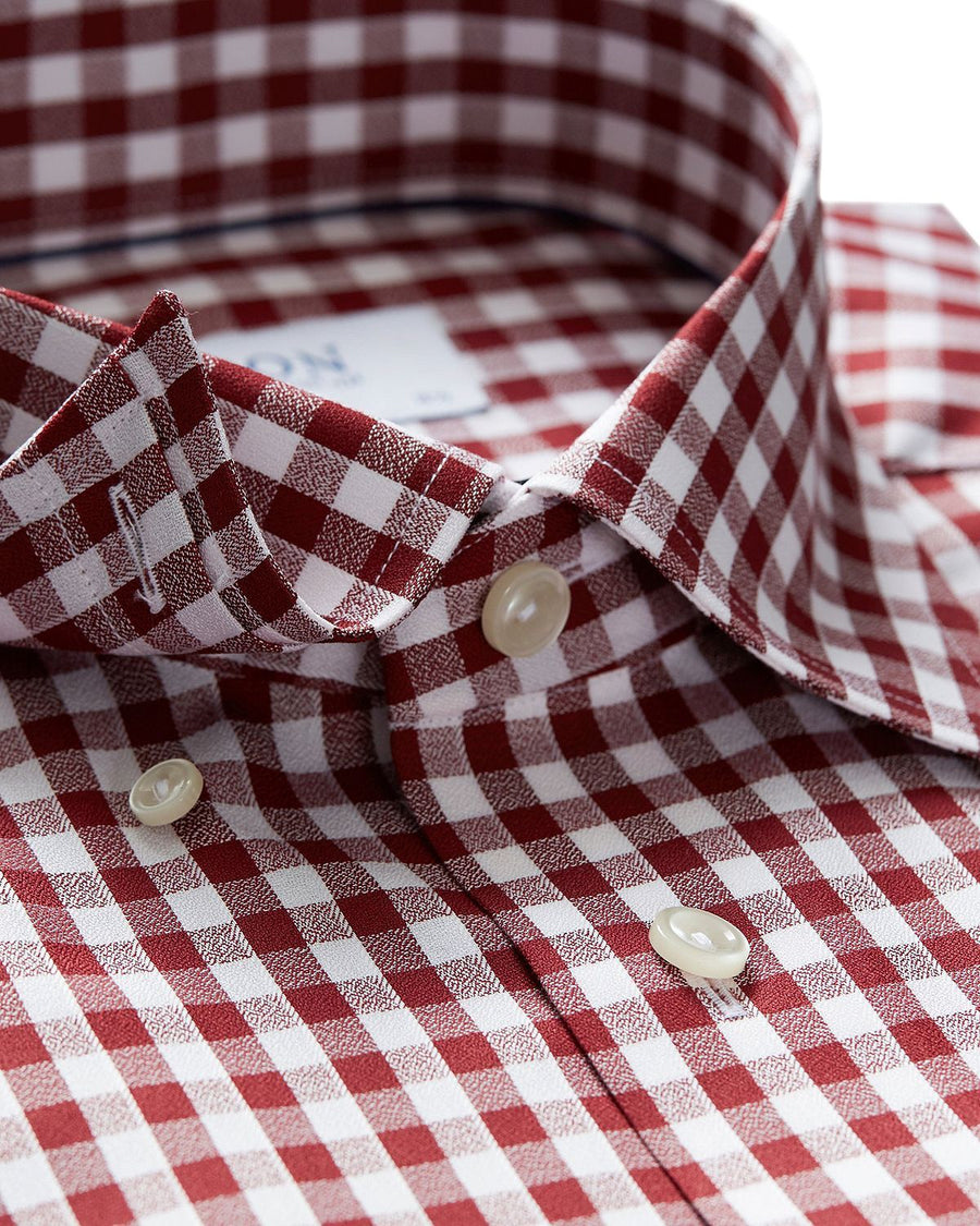Eton Brushed Gingham Regular Fit Dress Shirt Burgundy