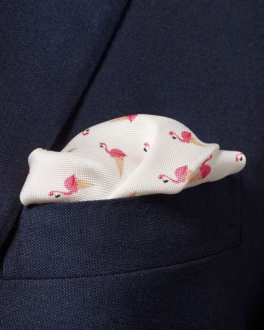 Eton Flamingo Ice Cream Cone Pocket Square Pink