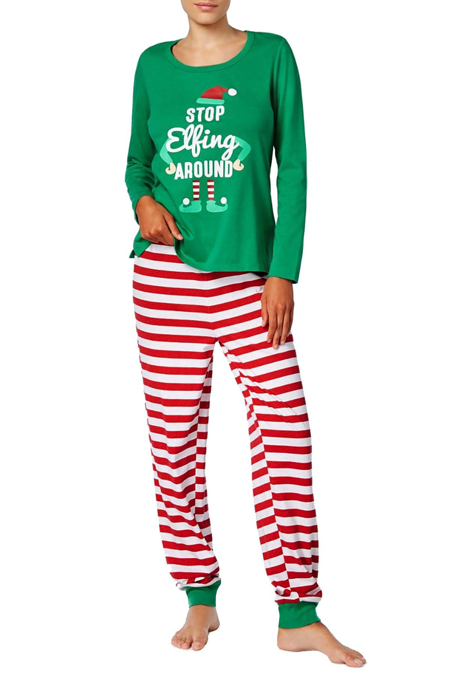 Family PJs Green/Red Striped Elfing Around 2pc Pajama Set