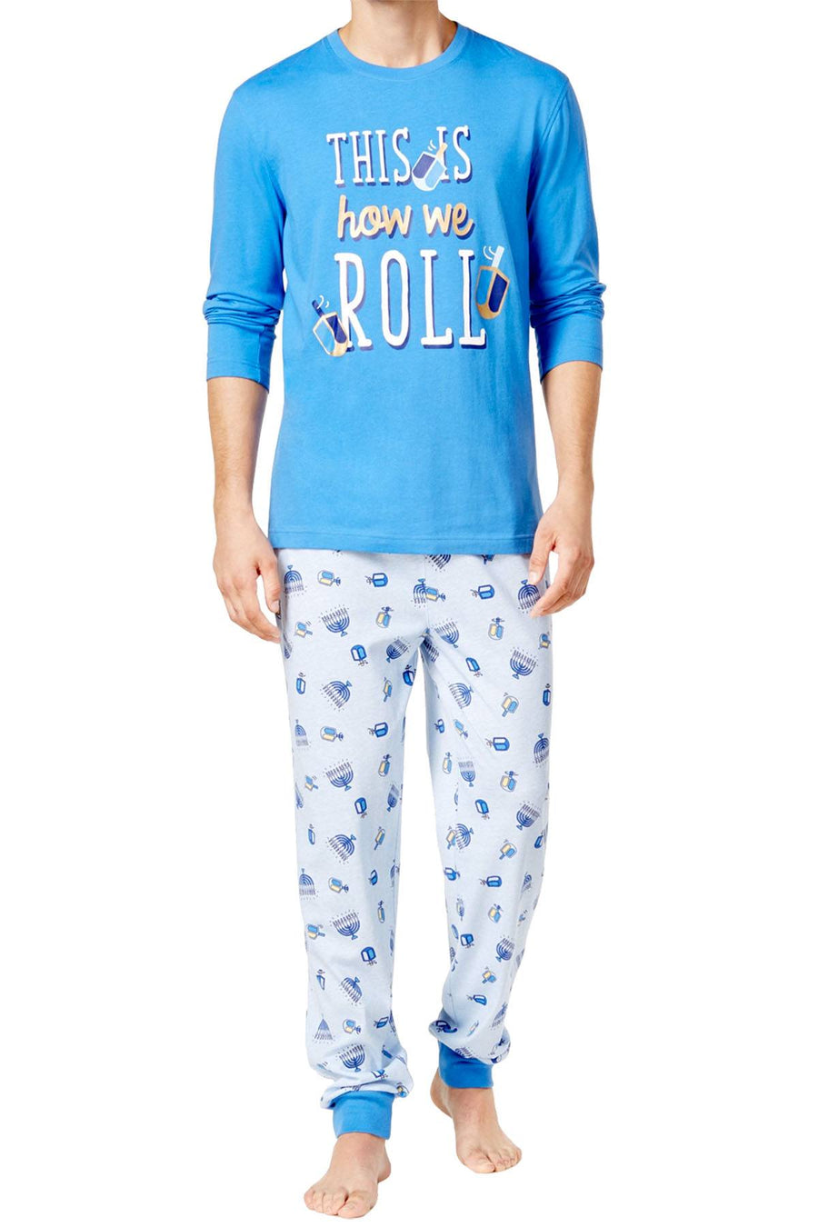 Family PJs Men Blue Dreidle/Hanukkah Pajama Set