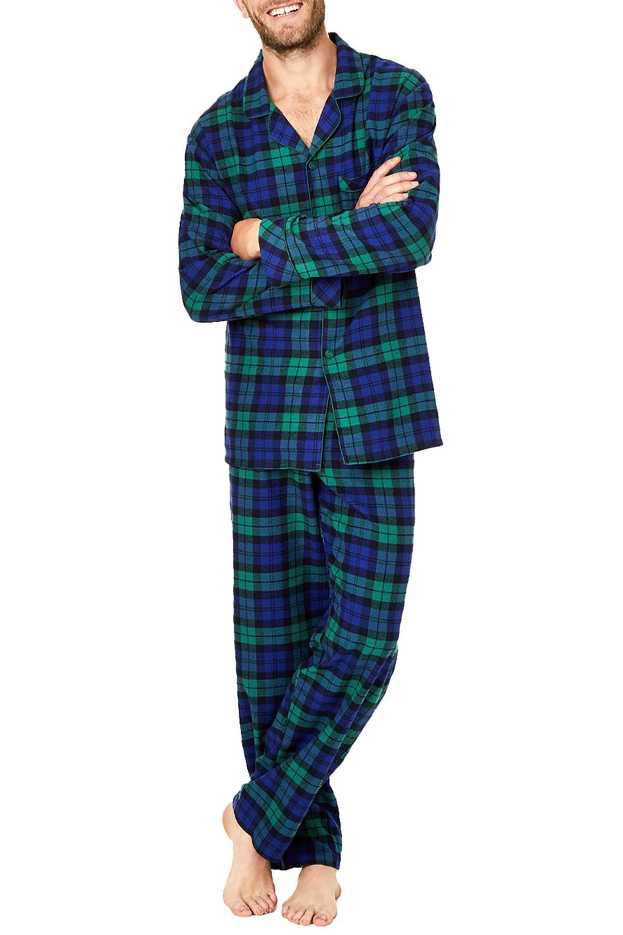 Family PJs Men Holiday Plaid Pajama Set in Black Watch Plaid