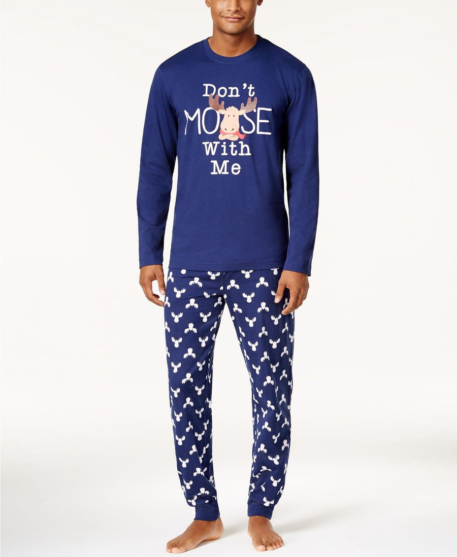Family PJs Men's Holiday Pajama Set in Don't Moose With Me Blue