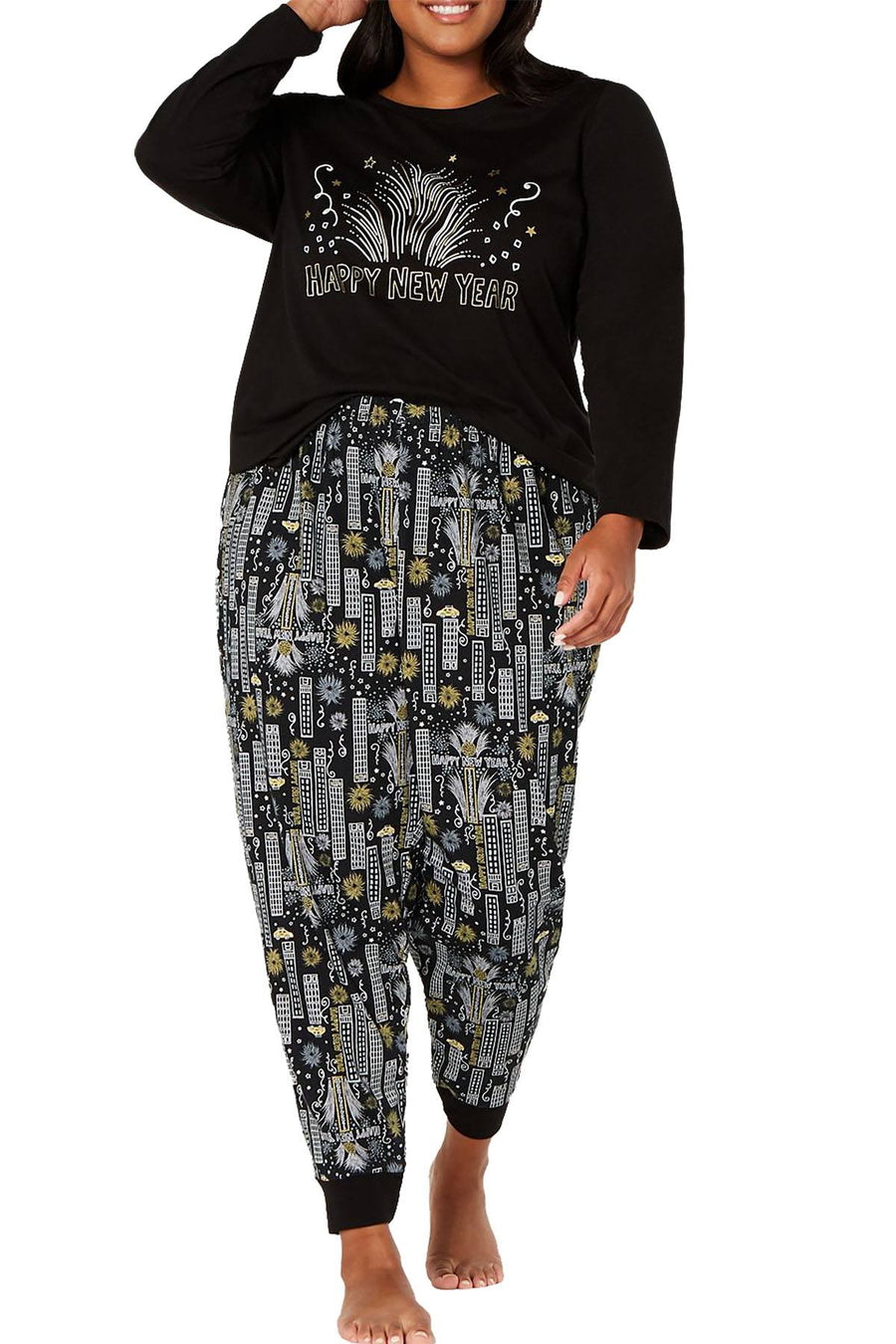 Family PJs PLUS New Year Pajama Set in Black