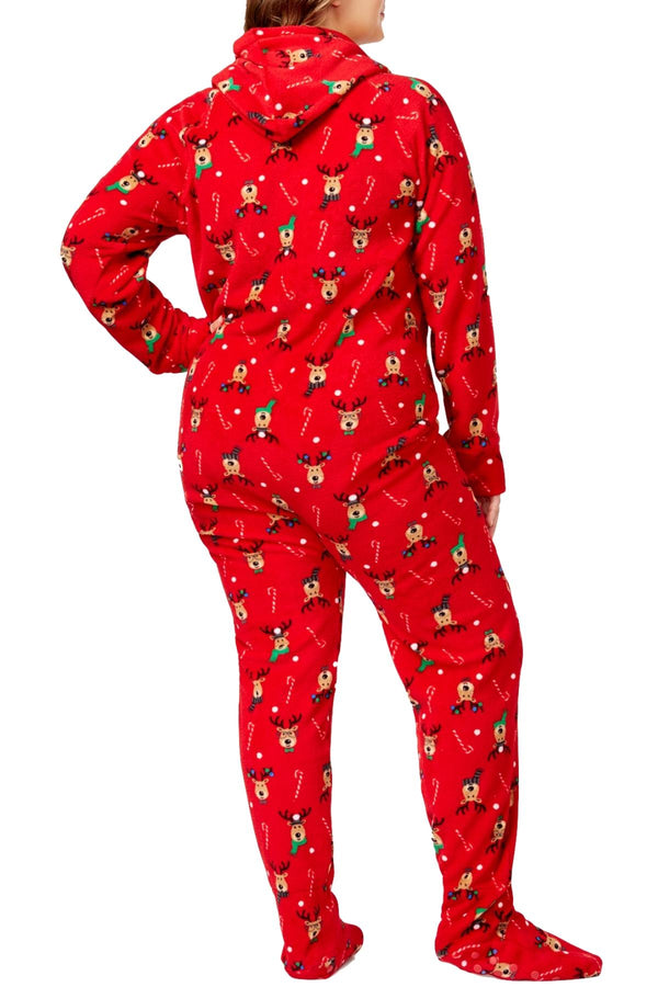 Family PJs PLUS Red/Reindeer Holiday Hooded/Footed Pajama Jumpsuit