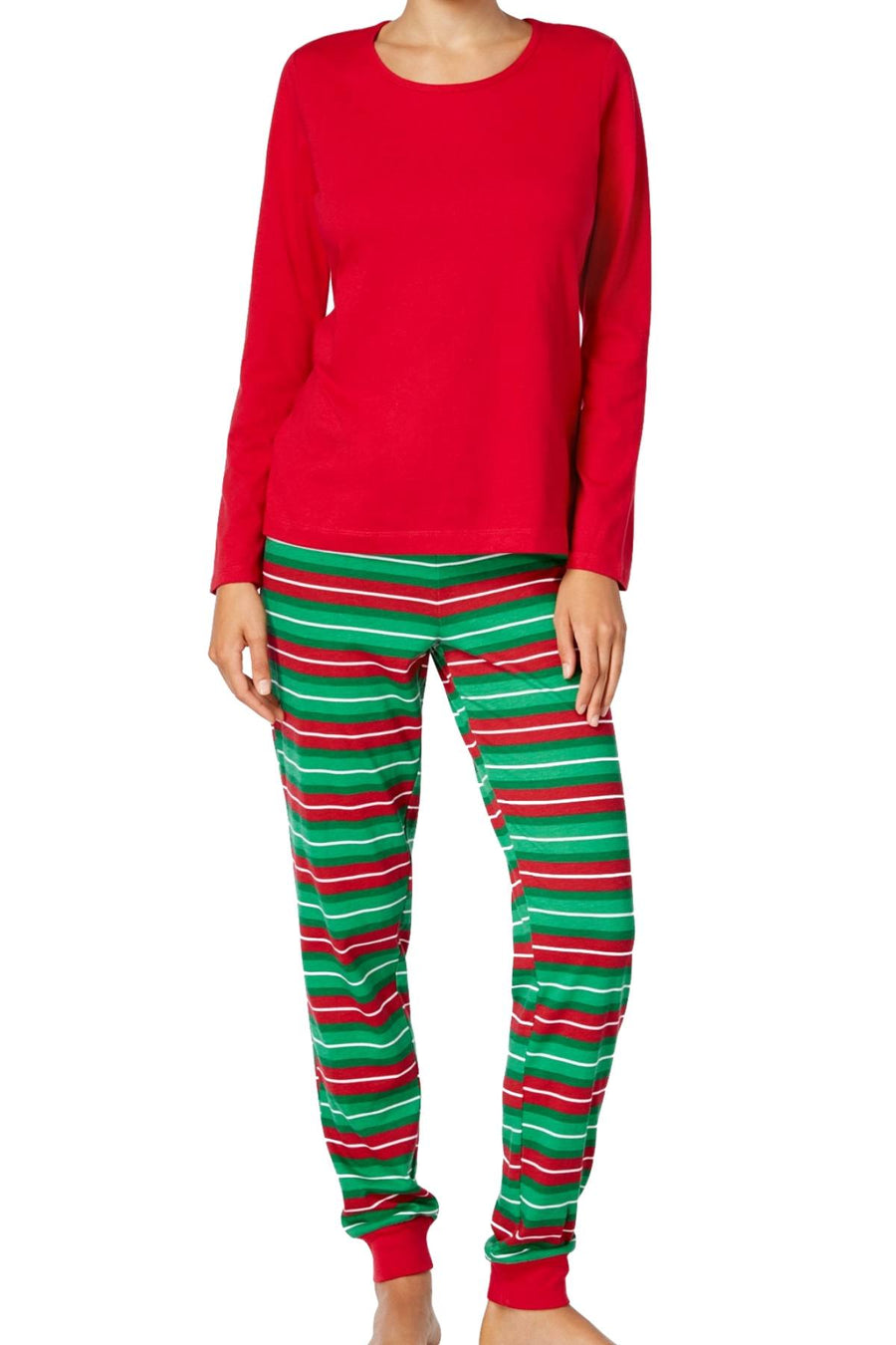 Family PJs Red/Green Holiday-Stripe Knit Pajama Set