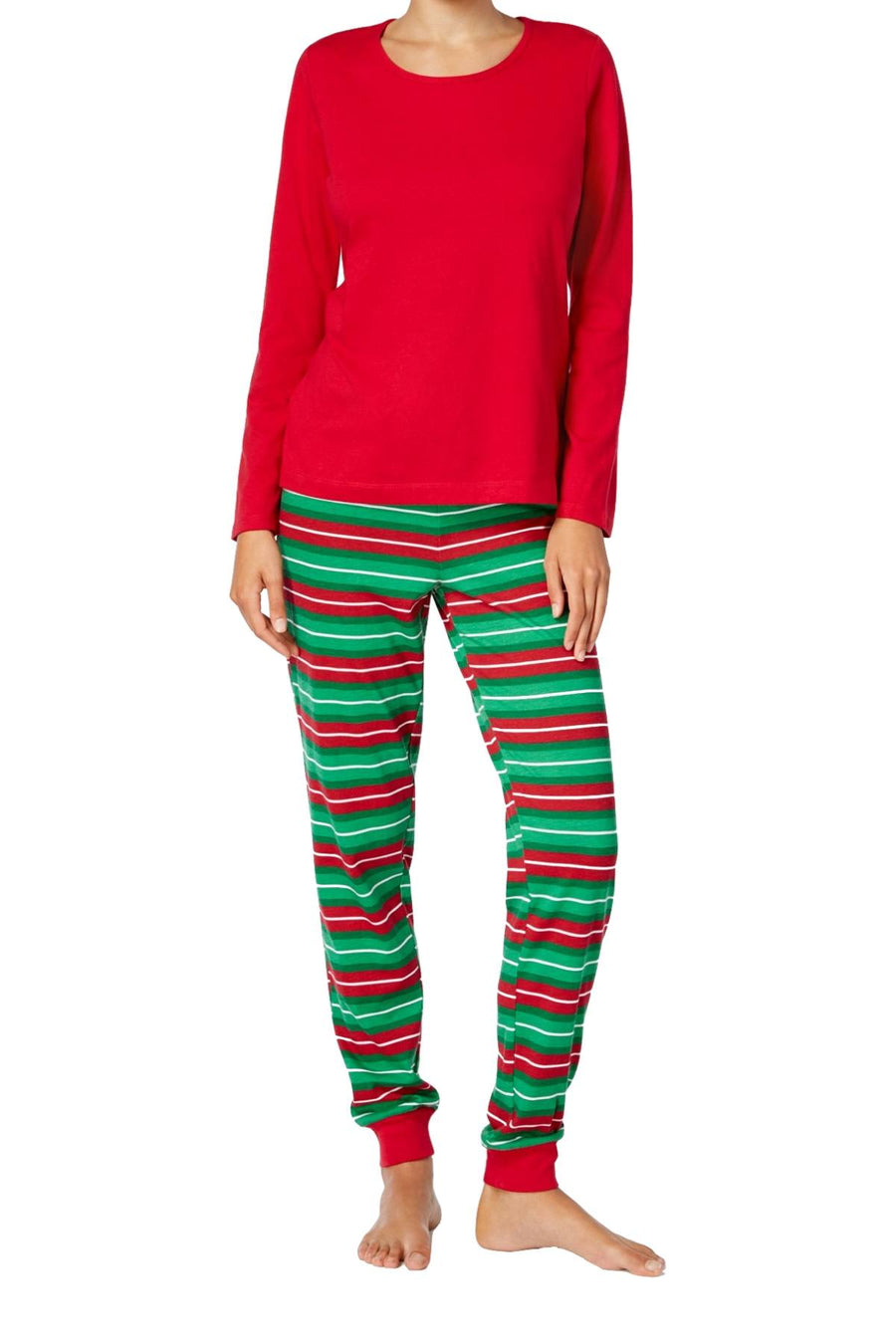 Family PJs Red/Green Holiday-Stripe Knit Pajama Set