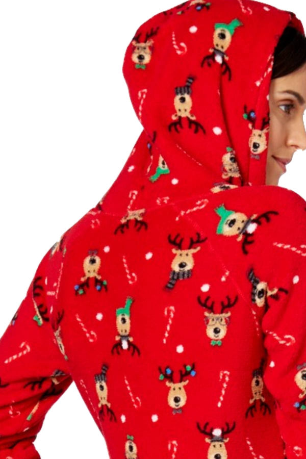 Family PJs Red/Reindeer Holiday Hooded/Footed Pajama Jumpsuit