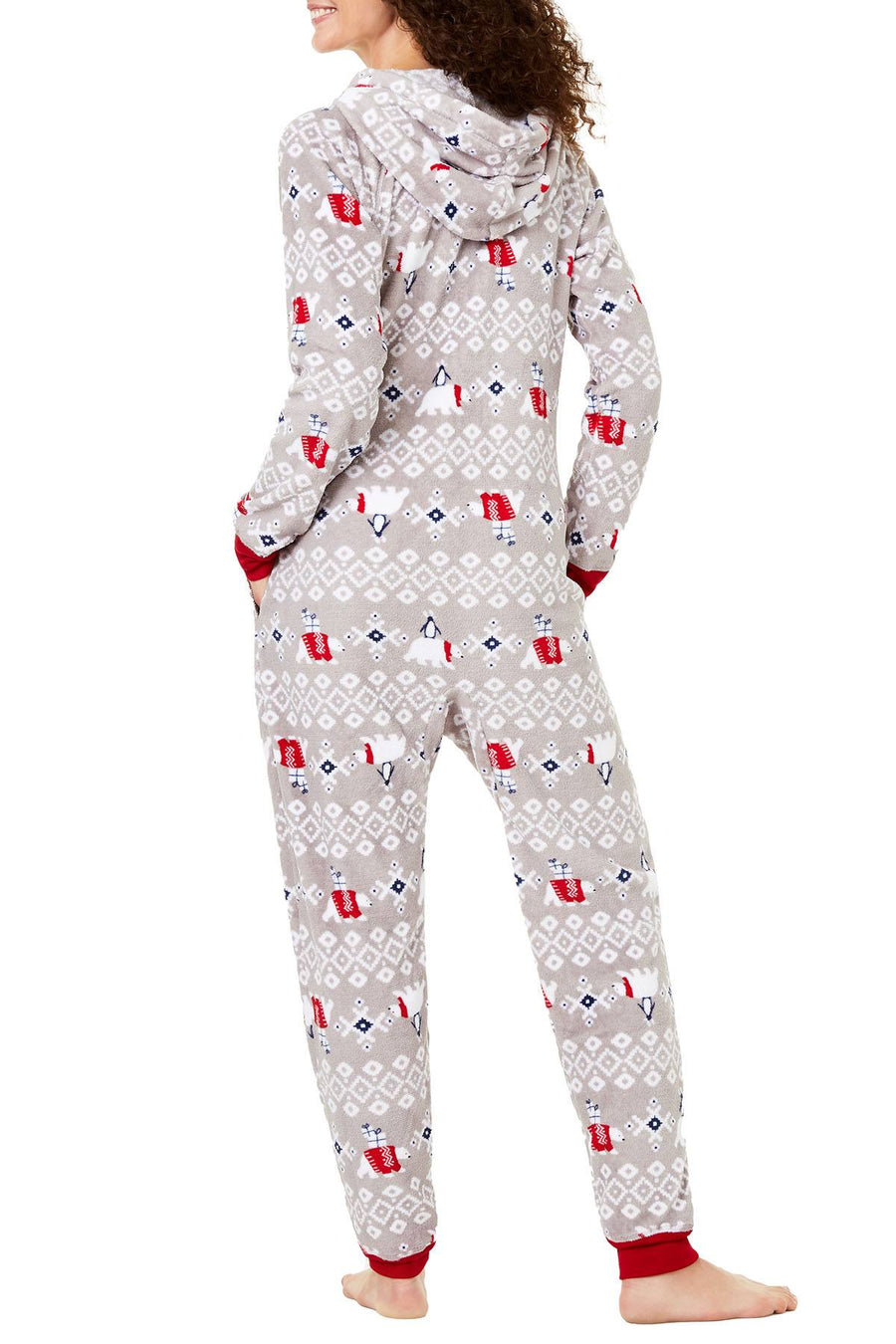 Family PJs Women's Holiday Hooded Onesie in Polar Bear Grey