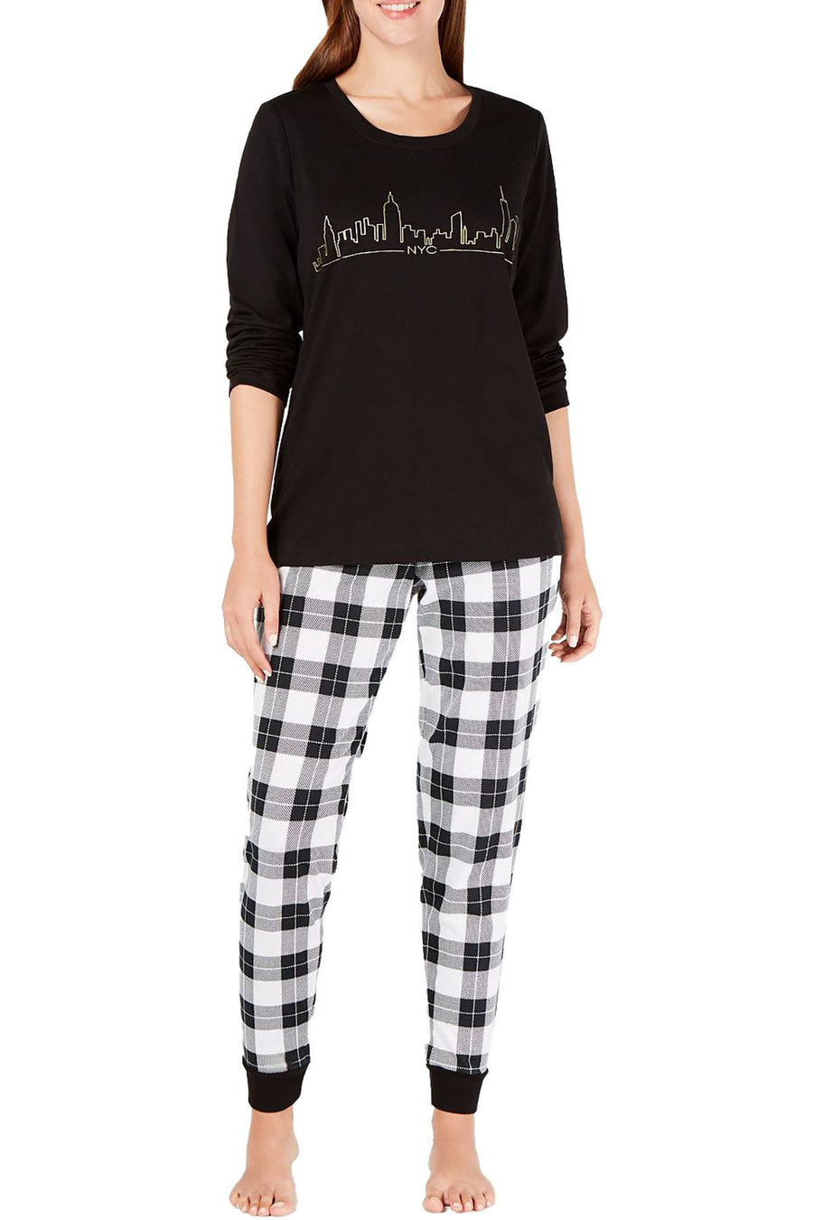 Family PJs Women's NYC Skyline Pajama Set in Black/White