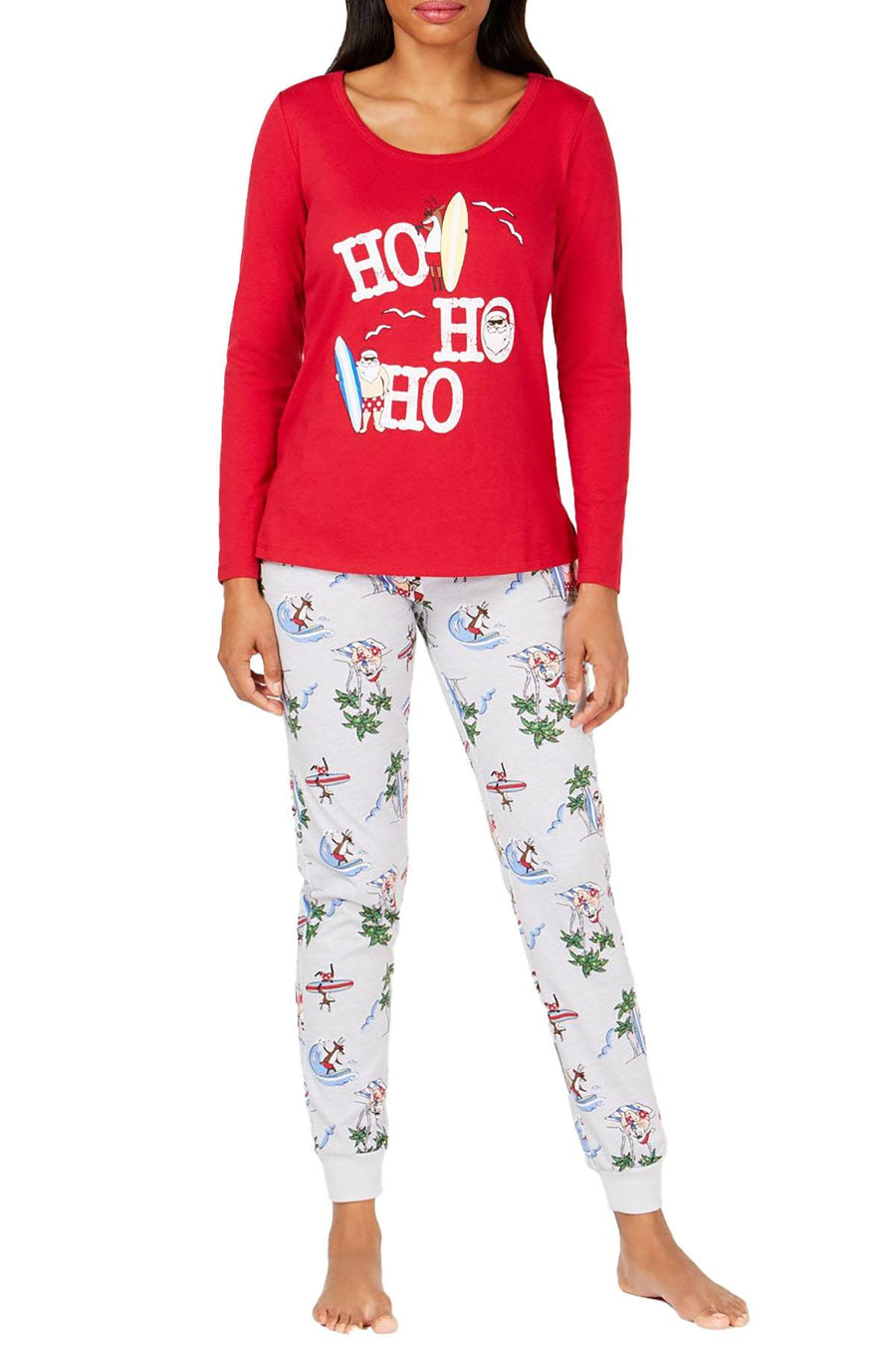 Family PJs Women's Pajama Set in Surfing Beach Santa