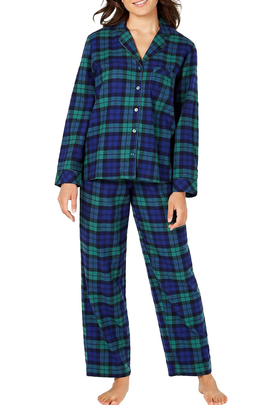 Family PJs Women's Plaid Flannel Pajama Set in Black Watch