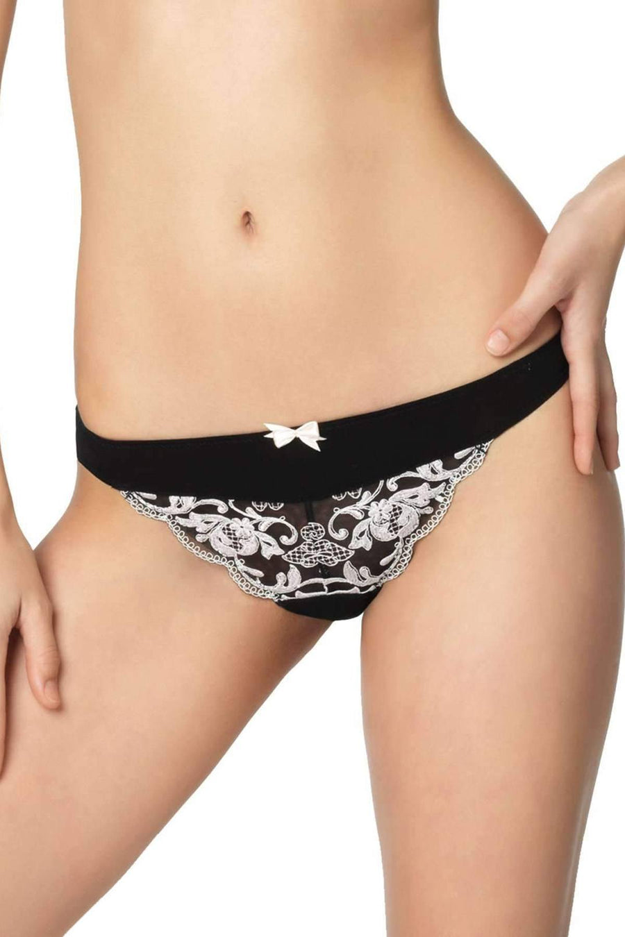 Felina Black Floral Embroidered-Lace Priscilla Thong