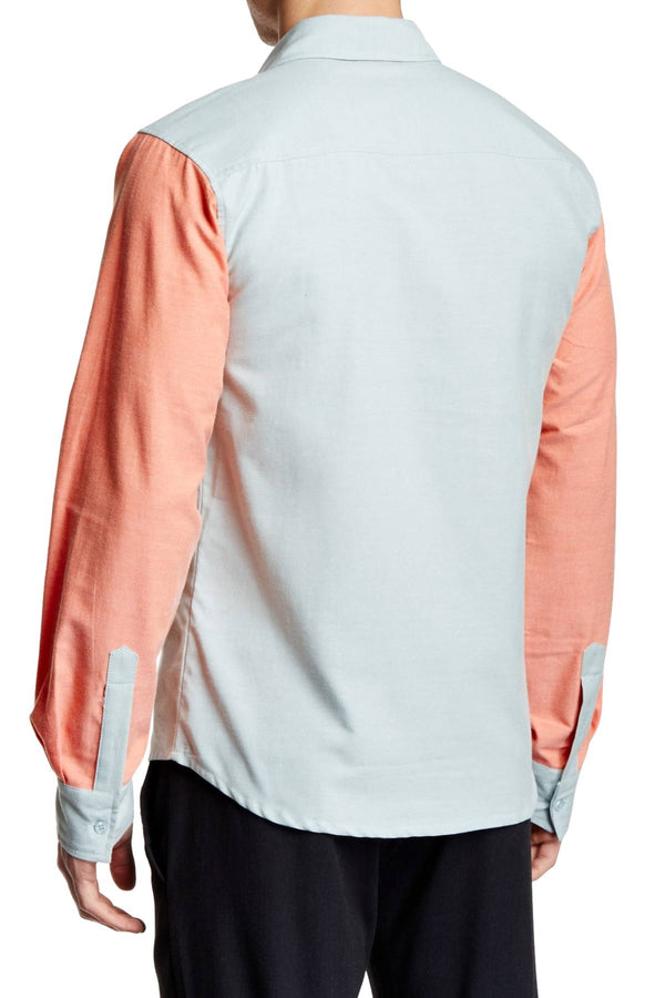 Filthy Etiquette Green/Salmon Robert Color-Block Button-Up