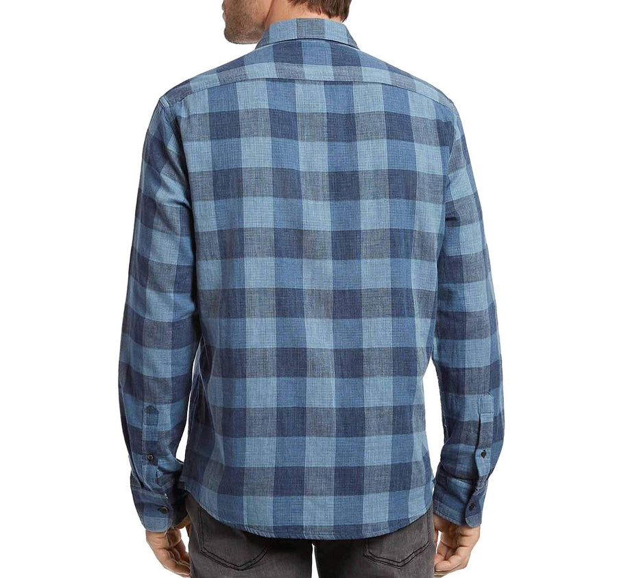 Flag & Anthem Delphi Cotton Heathered Plaid Slim Fit Button-up Shirt Blue