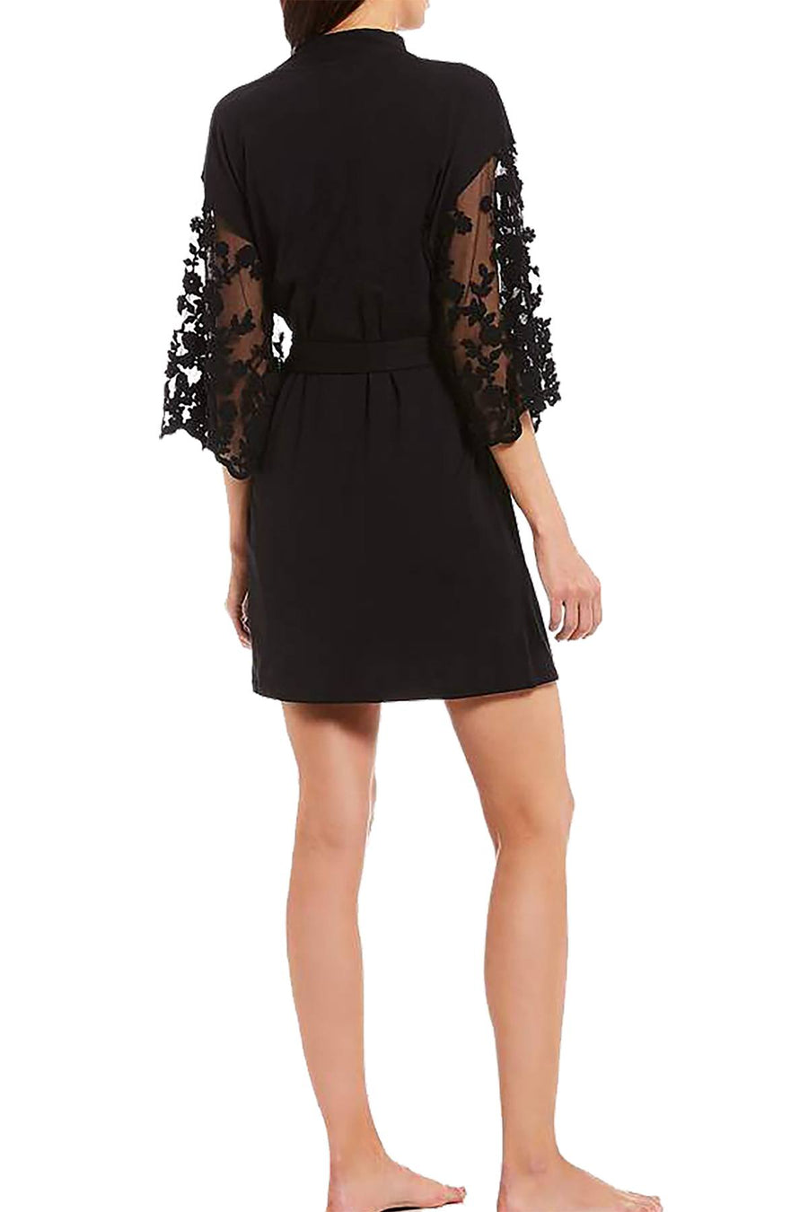 Flora Nikrooz Black Alexiss Embroidered Sleeve Modal Robe
