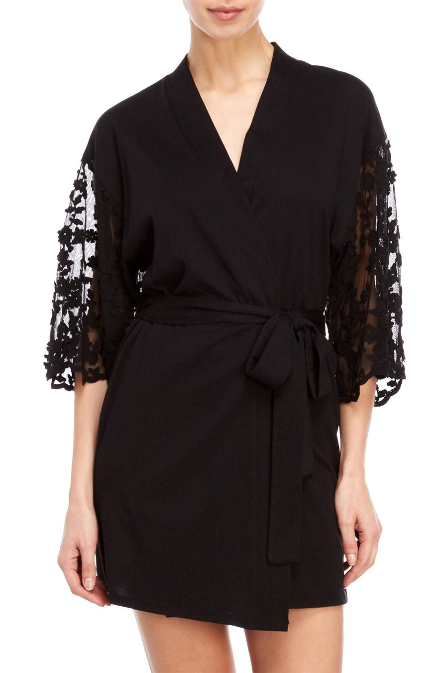 Flora Nikrooz Black Alexiss Embroidered Sleeve Modal Robe